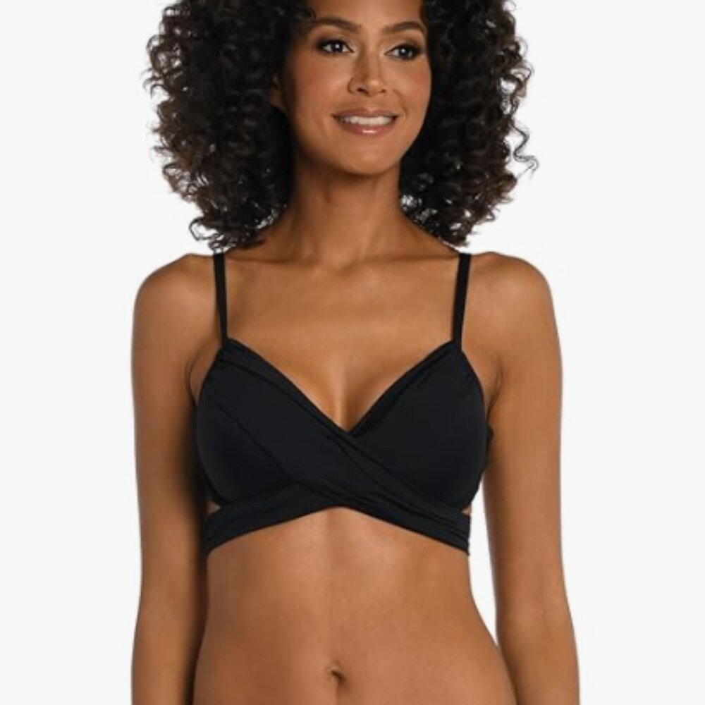 La Blanca Black Island Goddess Wrap Underwire Swimsuit Top Size 6 - NWT